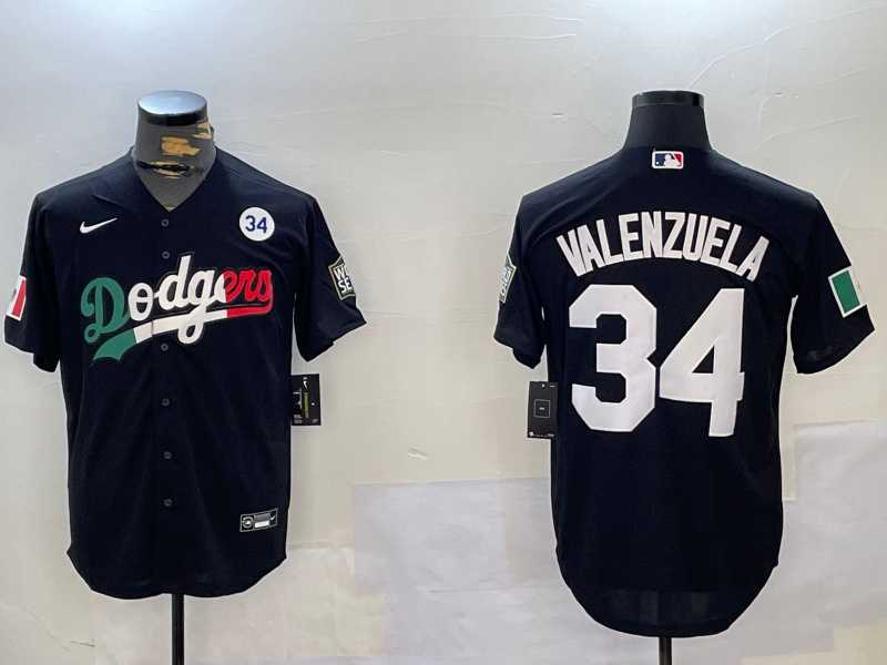 Mens Los Angeles Dodgers #34 Toro Valenzuela Black Mexico 2024 World Series With No. 34 Patch Cool Base Stitched Baseball Jersey